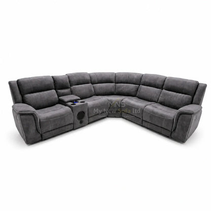 Hannah Grey Microfibre Electric Recliner Sofa Set with USB, LED Lights & Bluetooth Speakers