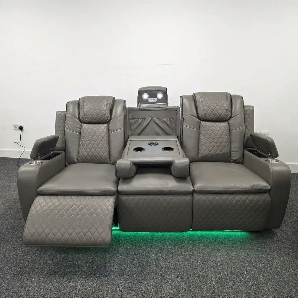 Colorado Leather Electric Recliner Sofa – Cup Holders, LED Lights, USB & Type-C Ports, Wireless Charging (Grey, Black, Brown)