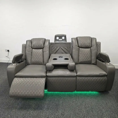 Colorado Leather Electric Recliner Sofa – Cup Holders, LED Lights, USB & Type-C Ports, Wireless Charging (Grey, Black, Brown)
