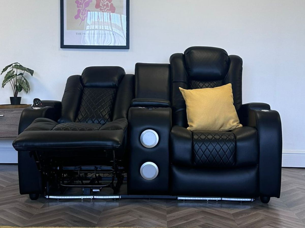 Tech 8 Smart Black 2 Seater Electric Recliner Sofa Aire Leather