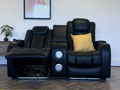 Tech 8 Smart Black 2 Seater Electric Recliner Sofa Aire Leather