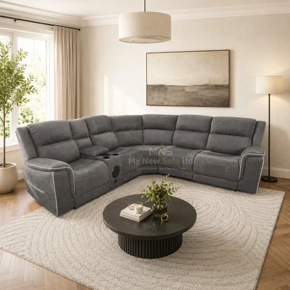 Hannah Grey Microfibre Electric Recliner Sofa Set with USB, LED Lights & Bluetooth Speakers