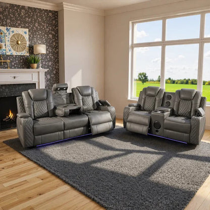 Emilay Premium Leather Electric Recliner Sofa – Luxury 3 and 2 Seater with Cooling Cupholders & Integrated speaker System