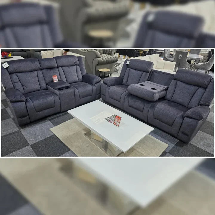 Beunis Aire 3+2 Plush Velvet Manual Recliner Sofa Set – Charcoal Dark Grey