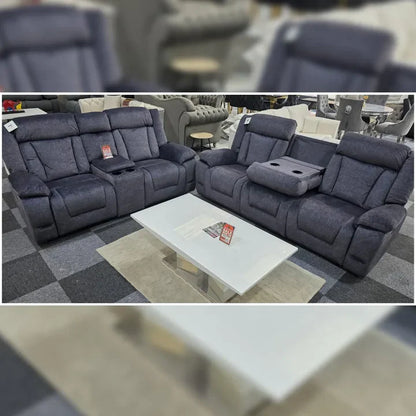 Beunis Aire 3+2 Plush Velvet Manual Recliner Sofa Set – Charcoal Dark Grey