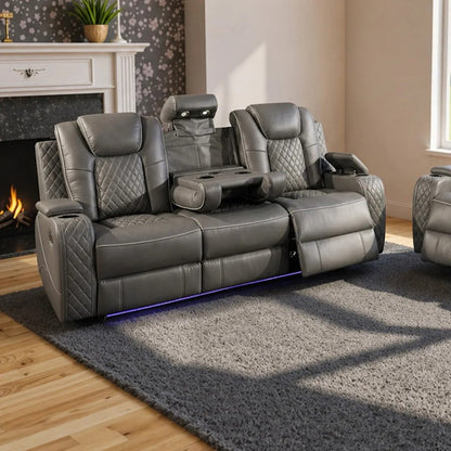 Emilay Premium Leather Electric Recliner Sofa – Luxury 3 and 2 Seater with Cooling Cupholders & Integrated speaker System