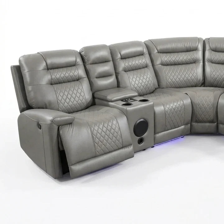 MNS Halifax Music Leather Electric Recliner Corner Sofa - Black, Grey or Brown