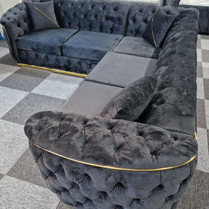 Toronto Chesterfield Corner Sofa Black & Gold