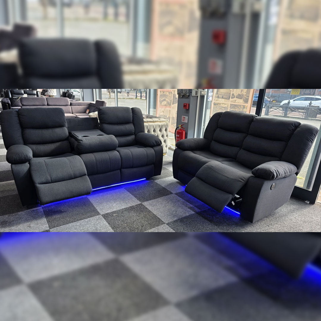 Roma Fabric Electric Recliner Sofa 3+2-Seater With USB/LED/Cup Holder