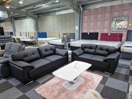 Dover Leather Sofa Black 3+2 Seater
