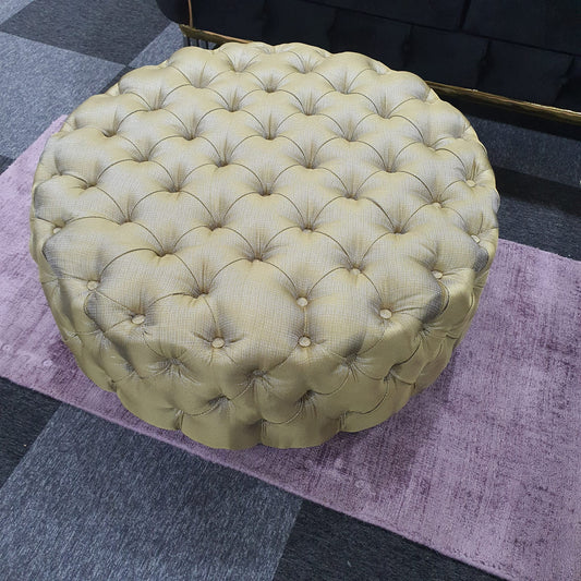 Chesterfield Style Round Golden Footstool