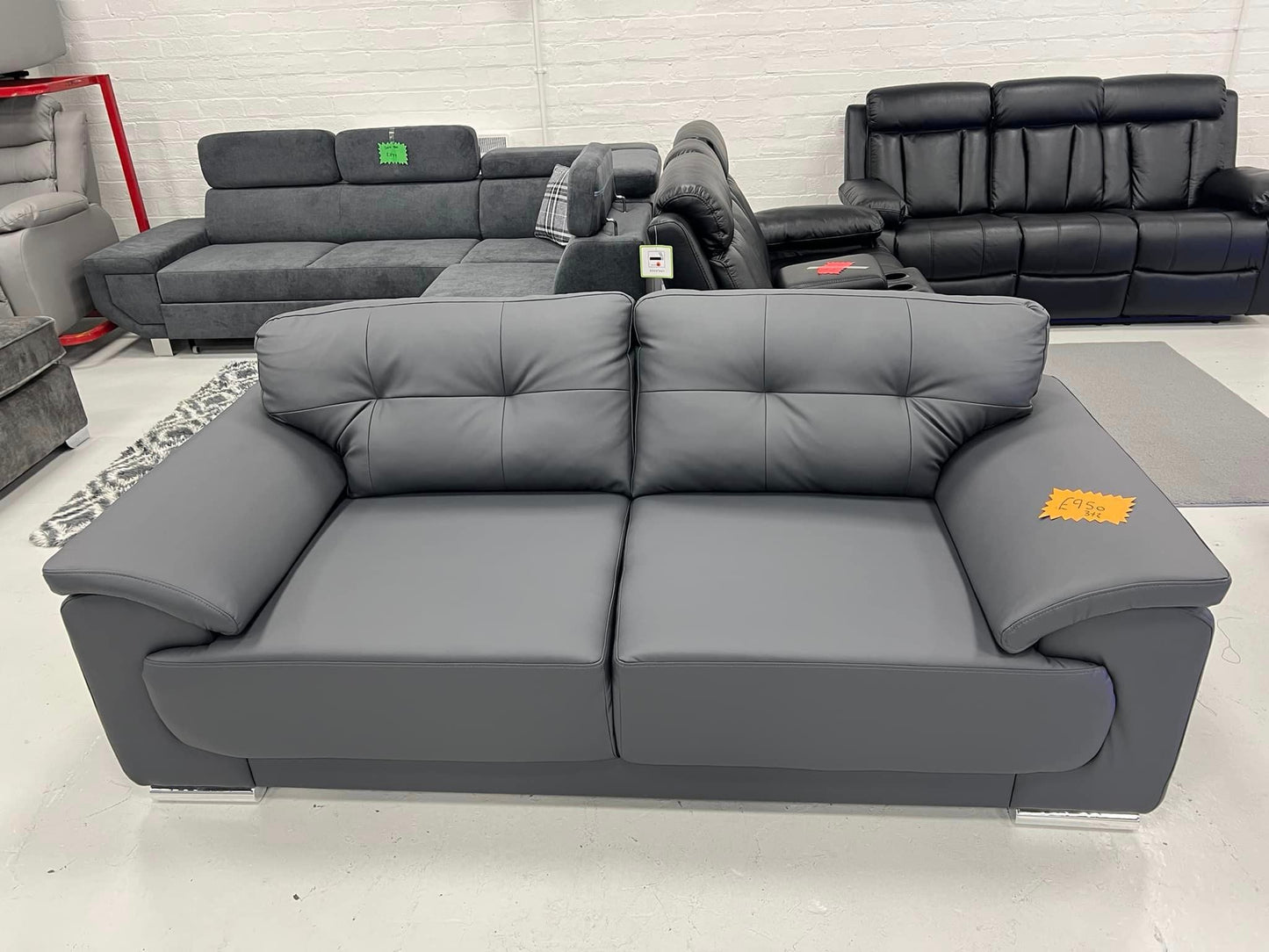 Dover Leather Sofa Grey 3+2 Seater