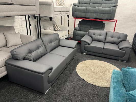 Dover Leather Sofa Grey 3+2 Seater
