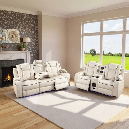 Emilay Premium Leather Electric Recliner Sofa – Luxury 3 and 2 Seater with Cooling Cupholders & Integrated speaker System