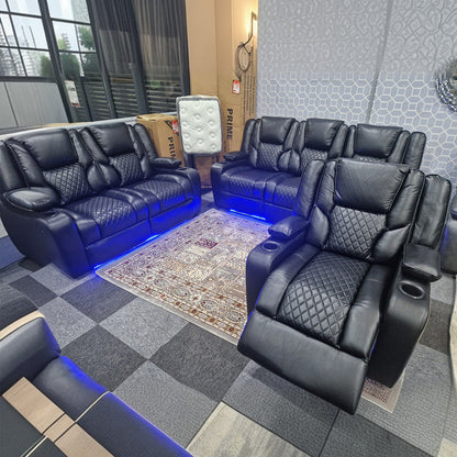 MNS Orlando Electric Recliners 3+2 Seater Leather Sofa (Black, Grey) /LED LIGHTS/WIRELESS CHARGER