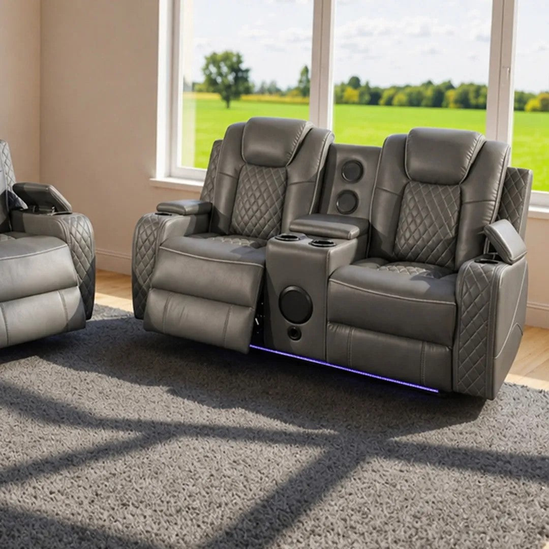 Emilay Premium Leather Electric Recliner Sofa – Luxury 3 and 2 Seater with Cooling Cupholders & Integrated speaker System