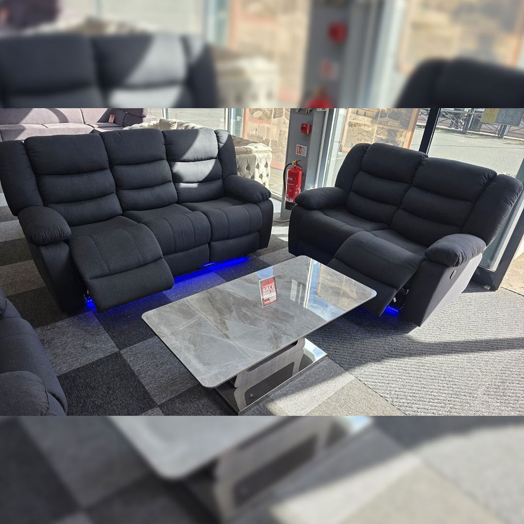 MNS Roma Platinum Grey Fabric Electric Recliner Set 3+2 Seater with USB & LED
