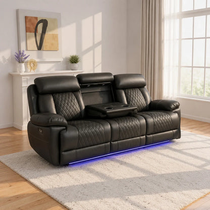 Carlisle 3+2 Seater Leather Recliner Sofa Set with LED Lights, Cooling Cup Holders, USB-C and Storage