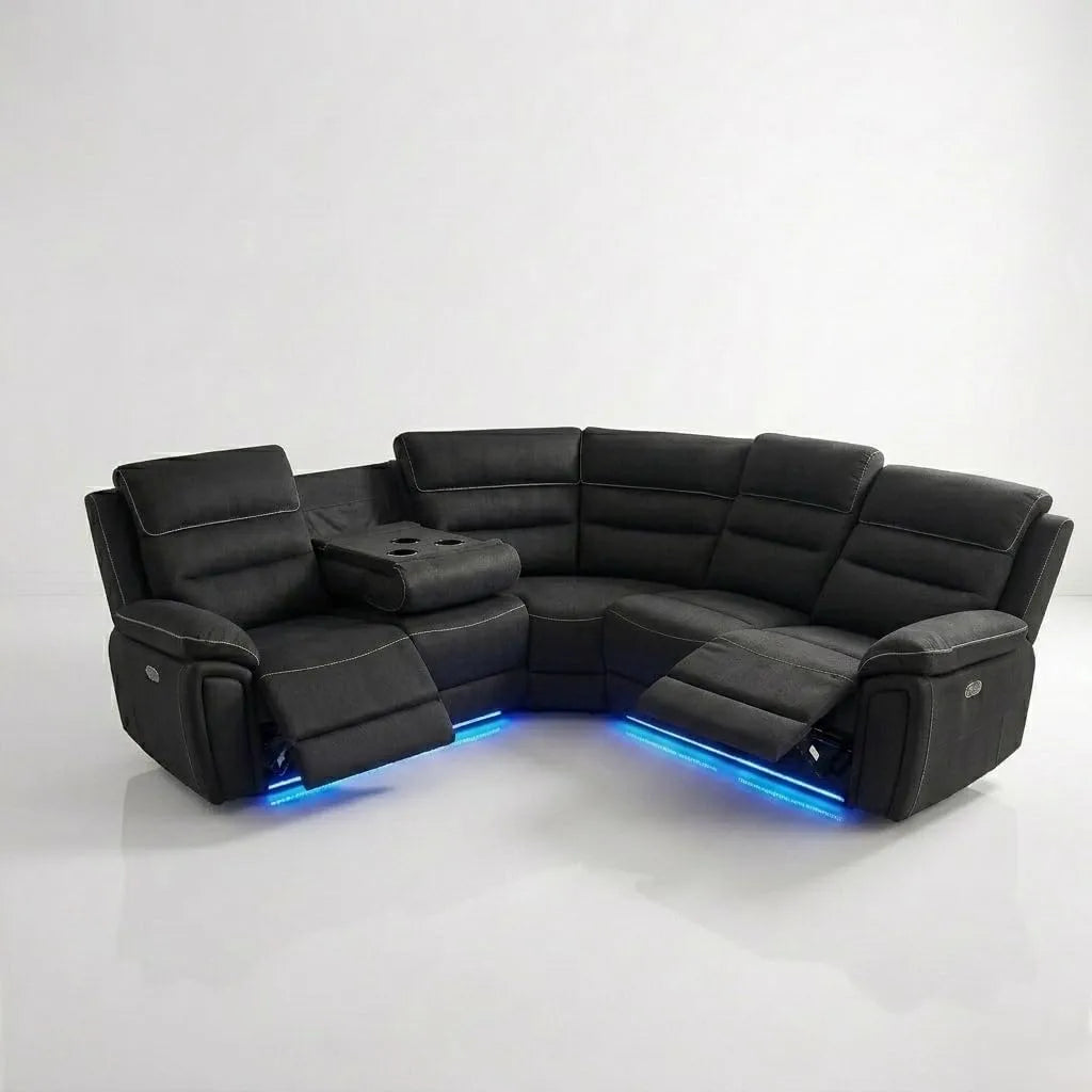 Venice Fabric Electric Recliner Corner Sofa with Smart Tech Hub - Grey