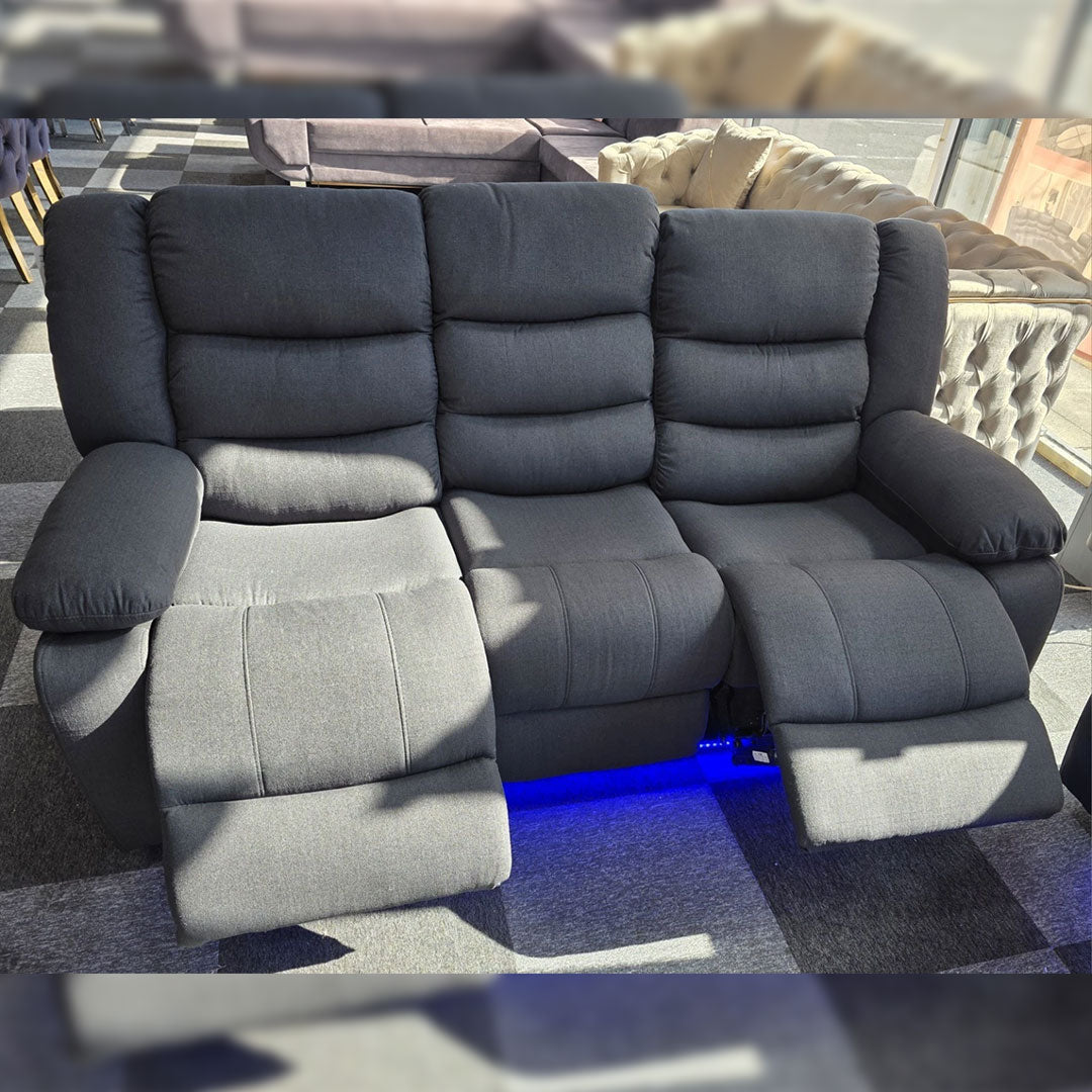 MNS Roma Platinum Grey Fabric Electric Recliner Set 3+2 Seater with USB & LED