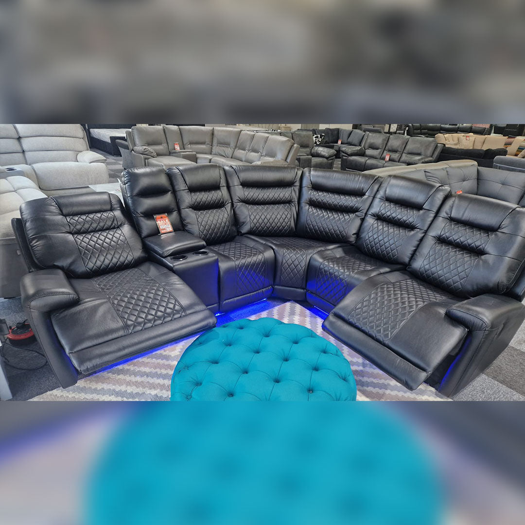 MNS Halifax Leather Electric Recliner Corner Sofa(Black,Grey,Beige)-USB Ports/LED LIGHTS/CUP HOLDERS