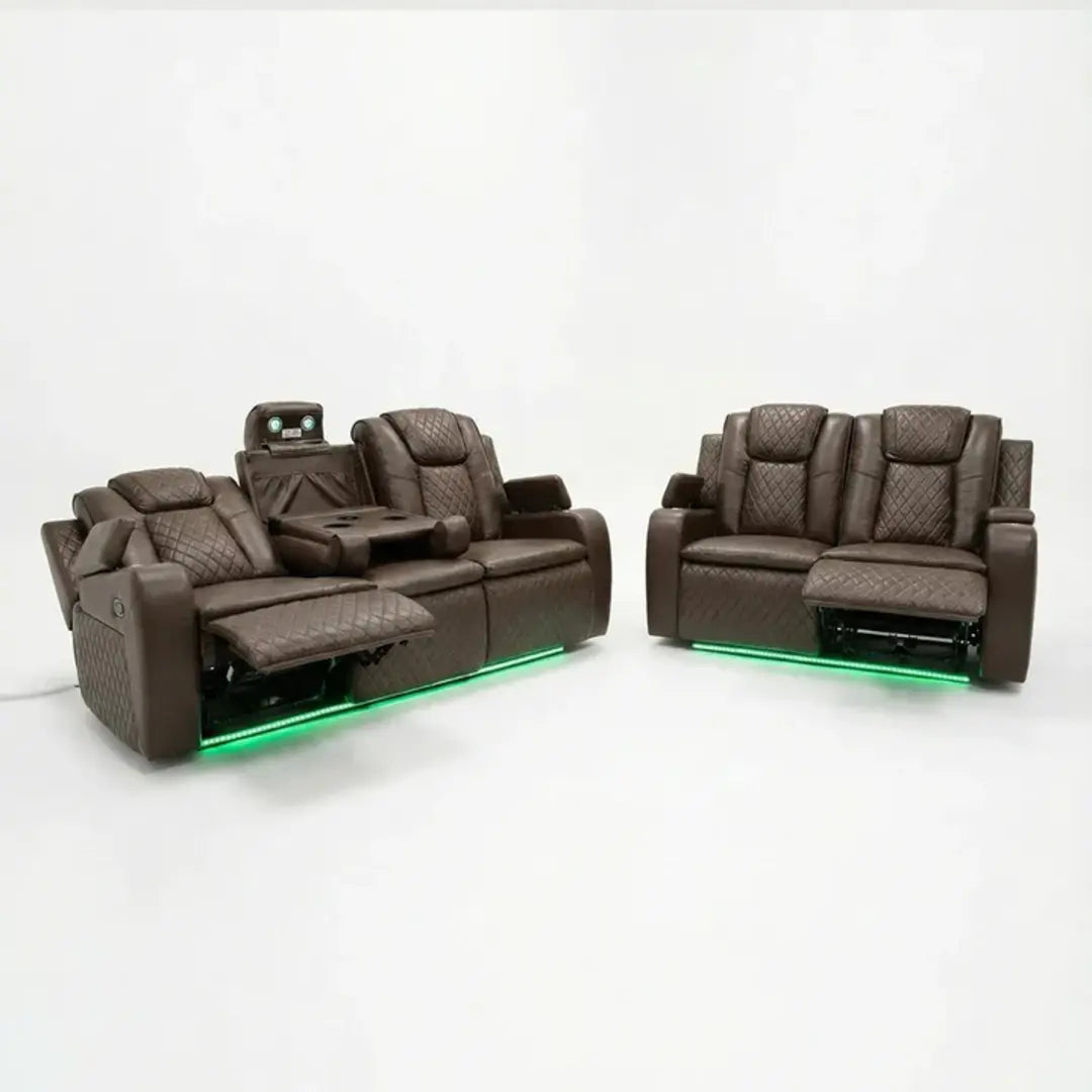 Colorado Leather Electric Recliner Sofa – Cup Holders, LED Lights, USB & Type-C Ports, Wireless Charging (Grey, Black, Brown)