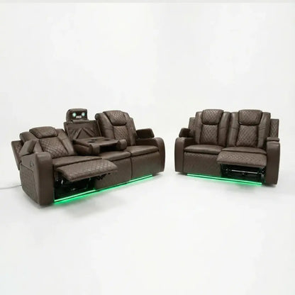 Colorado Leather Electric Recliner Sofa – Cup Holders, LED Lights, USB & Type-C Ports, Wireless Charging (Grey, Black, Brown)