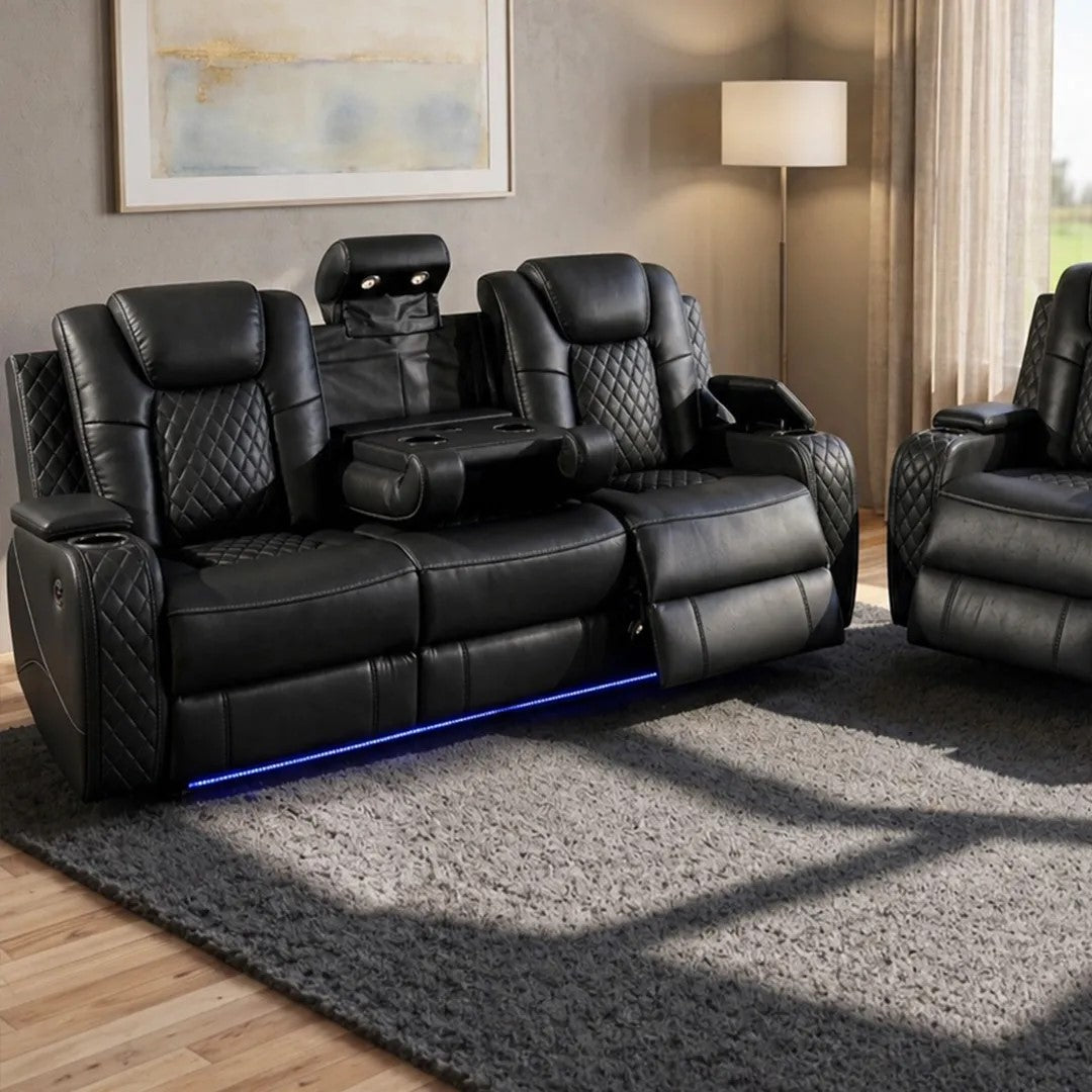 Emilay Premium Leather Electric Recliner Sofa – Luxury 3 and 2 Seater with Cooling Cupholders & Integrated speaker System