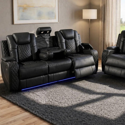 Emilay Premium Leather Electric Recliner Sofa – Luxury 3 and 2 Seater with Cooling Cupholders & Integrated speaker System
