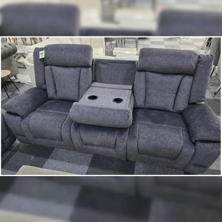 Beunis Aire 3+2 Plush Velvet Manual Recliner Sofa Set – Charcoal Dark Grey
