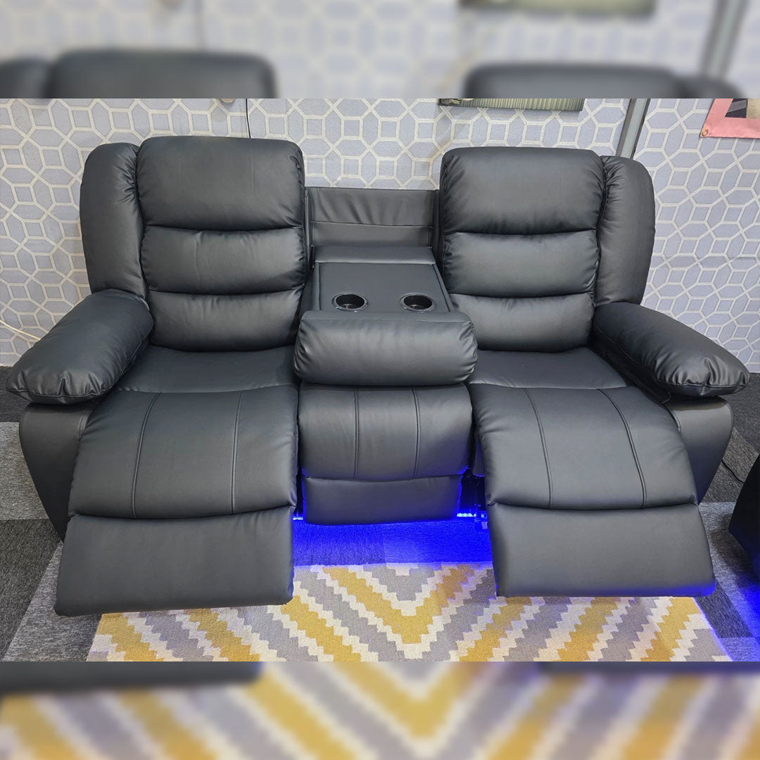 MNS Roma Leather Electric Recliner Sofa with Cupholders - 3+2 Seater Sofa - Black , Grey(3+2 Seater)