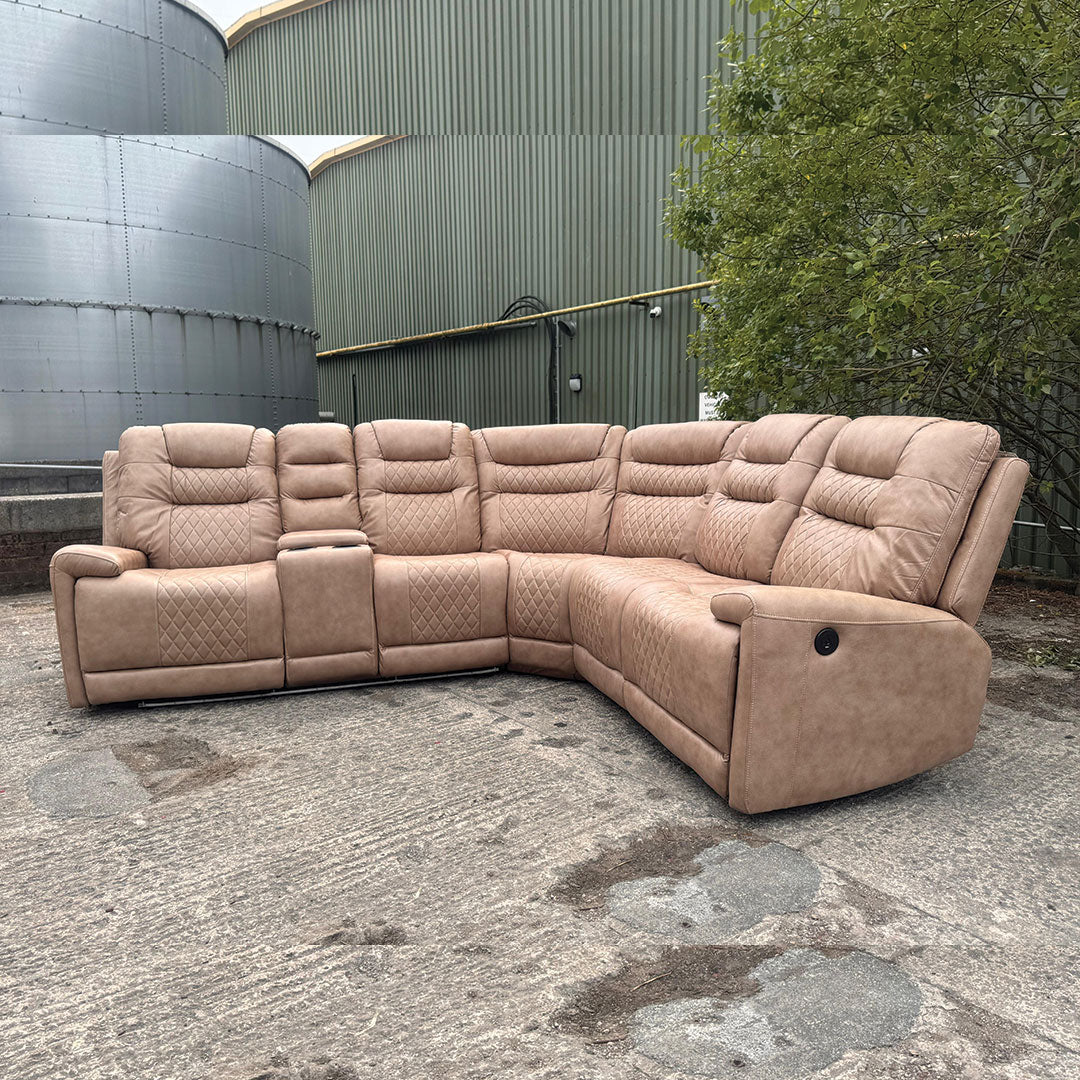 MNS Halifax Leather Electric Recliner Corner Sofa(Black,Grey,Beige)-USB Ports/LED LIGHTS/CUP HOLDERS