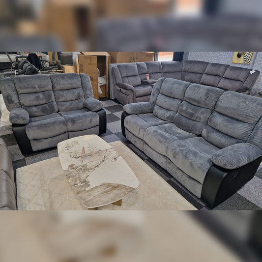 Rio Jumbo cord 3+2 recliner in black and grey