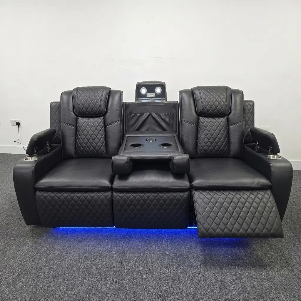 Colorado Leather Electric Recliner Sofa – Cup Holders, LED Lights, USB & Type-C Ports, Wireless Charging (Grey, Black, Brown)