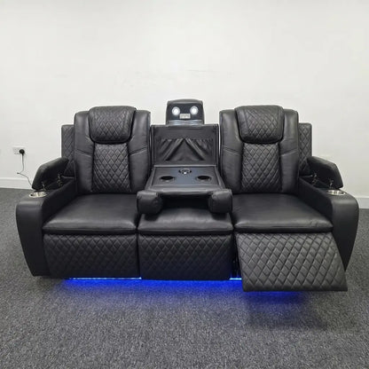 Colorado Leather Electric Recliner Sofa – Cup Holders, LED Lights, USB & Type-C Ports, Wireless Charging (Grey, Black, Brown)