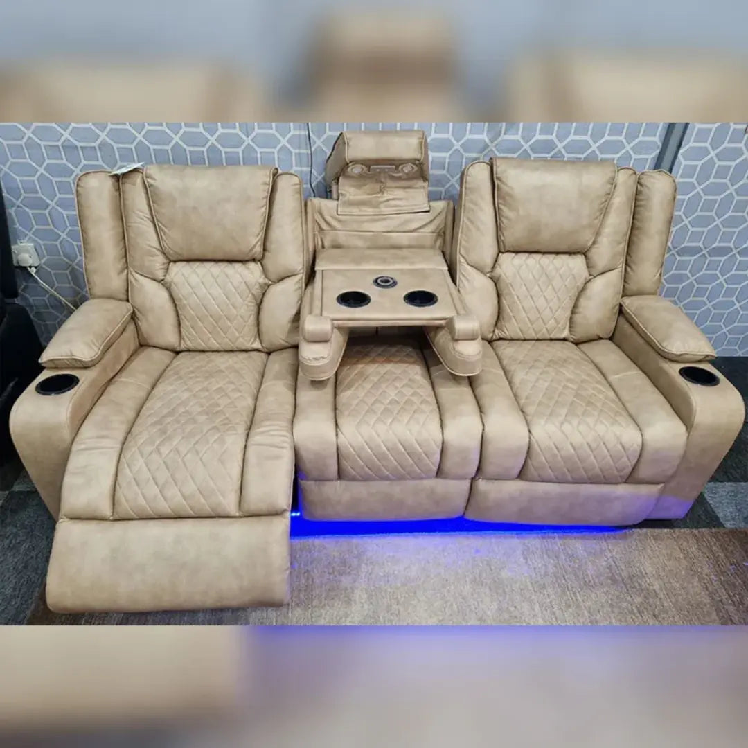 MNS Orlando Electric Recliners 3+2 Seater Leather Sofa (Black, Grey) /LED LIGHTS/WIRELESS CHARGER
