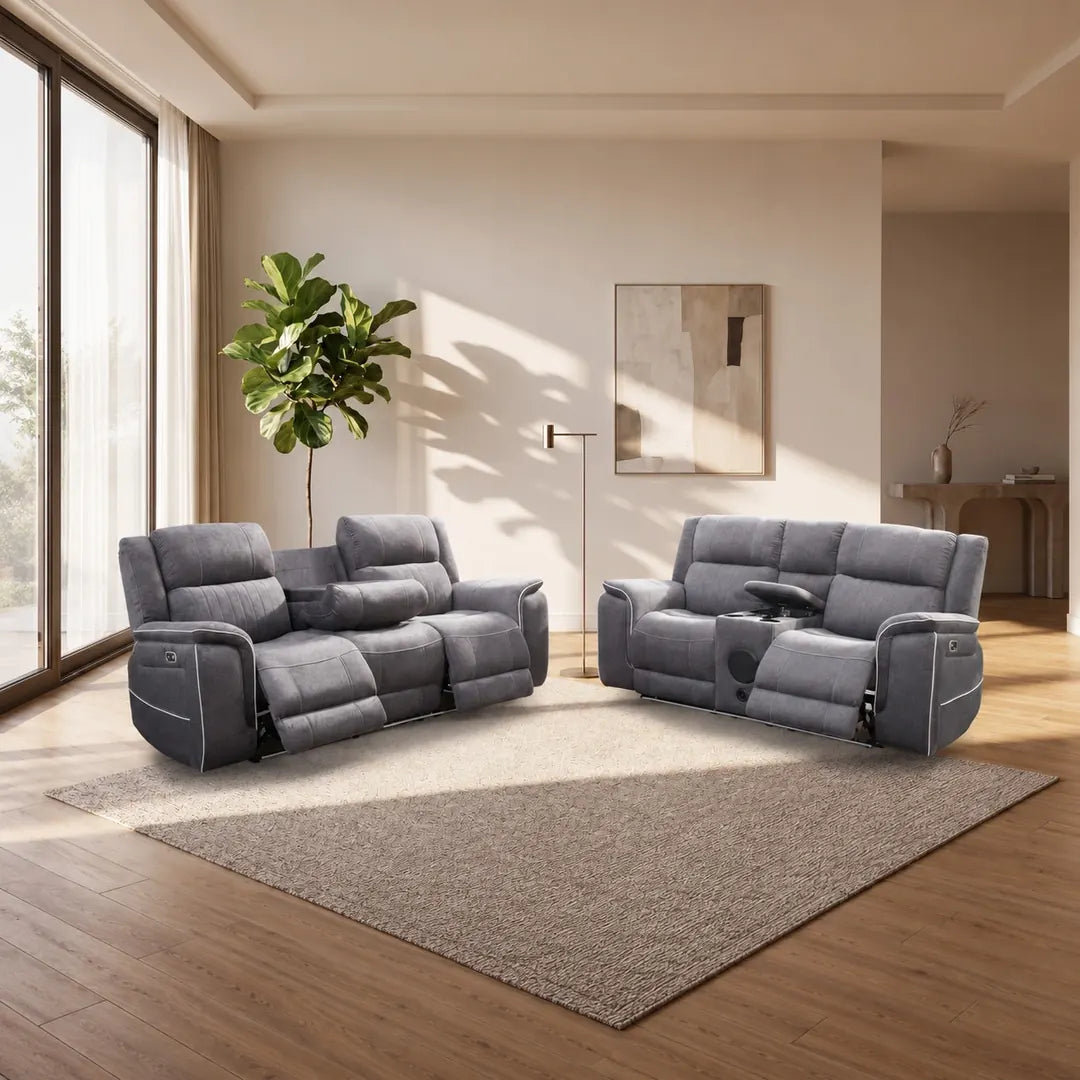 Hannah 3+2 Electric Recliner Sofa – Micro Fibre Fabric & Bluetooth Speakers