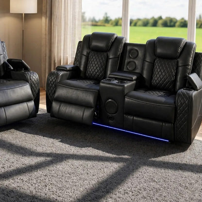 Emilay Premium Leather Electric Recliner Sofa – Luxury 3 and 2 Seater with Cooling Cupholders & Integrated speaker System