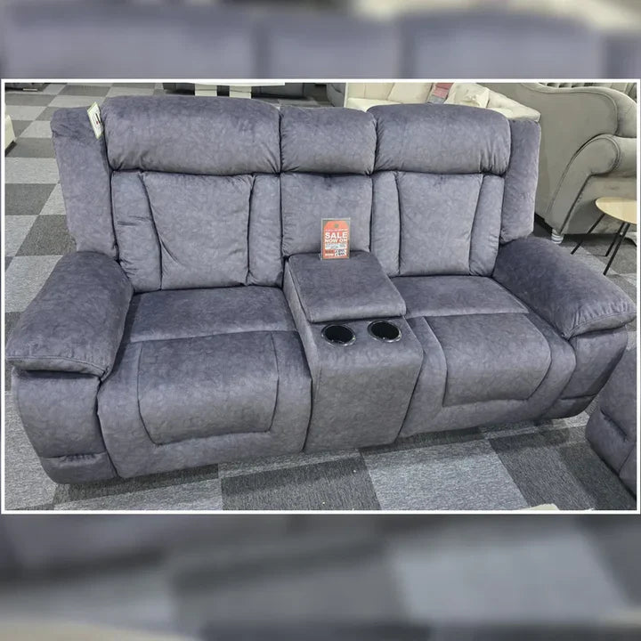 Beunis Aire 3+2 Plush Velvet Manual Recliner Sofa Set – Charcoal Dark Grey