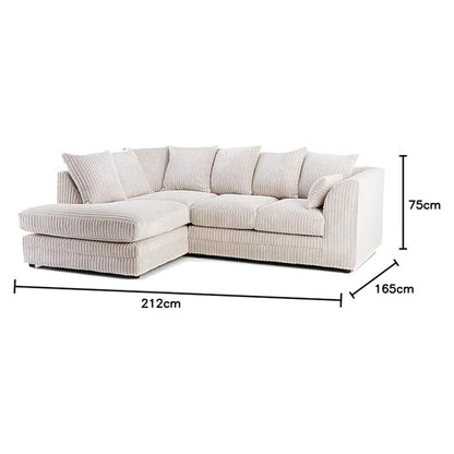 MNS Luxor Fabric Corner Sofa Cream | Soft Jumbo Cord 3-4 Seater Corner Sofa