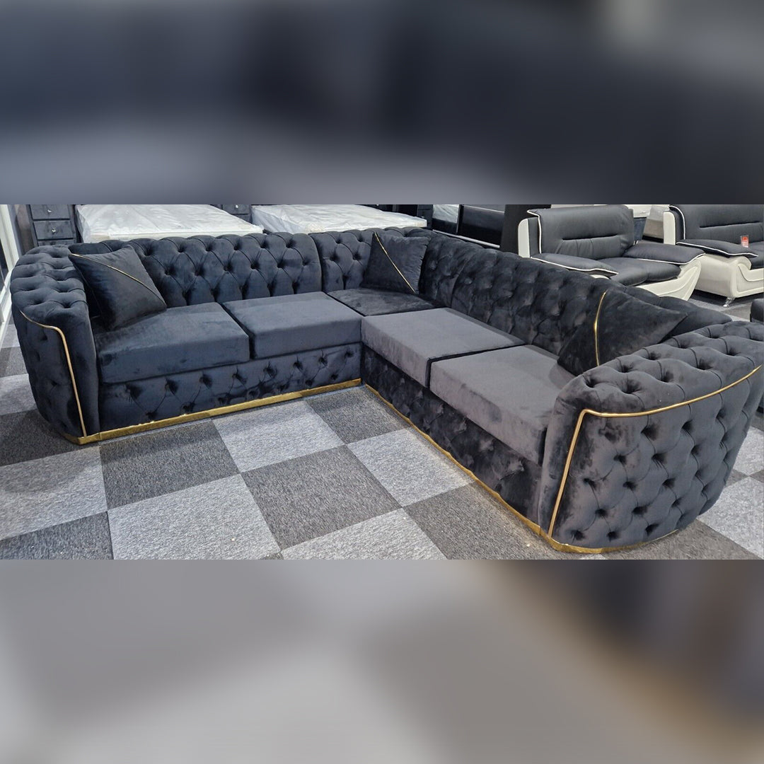 Toronto Chesterfield Corner Sofa Black & Gold