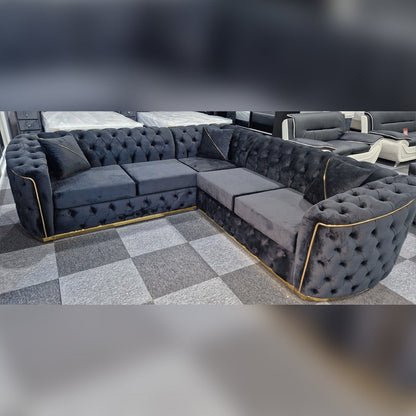 Toronto Chesterfield Corner Sofa Black & Gold