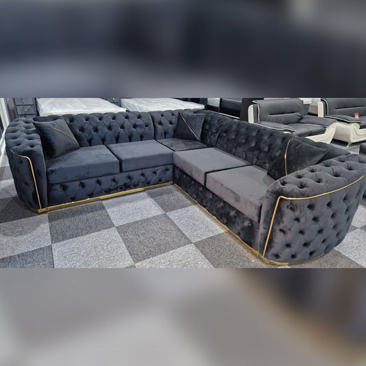 Toronto Chesterfield Corner Sofa Black & Gold