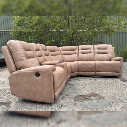MNS Halifax Leather Electric Recliner Corner Sofa(Black,Grey,Beige)-USB Ports/LED LIGHTS/CUP HOLDERS