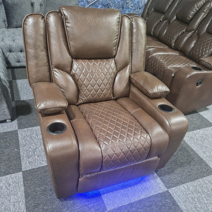 Orlando Electric Recliners Leather Arm Chair (Black, Grey,Brown) /LED LIGHTS/USB PORTS