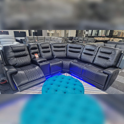 MNS Halifax Leather Electric Recliner Corner Sofa(Black,Grey,Beige)-USB Ports/LED LIGHTS/CUP HOLDERS