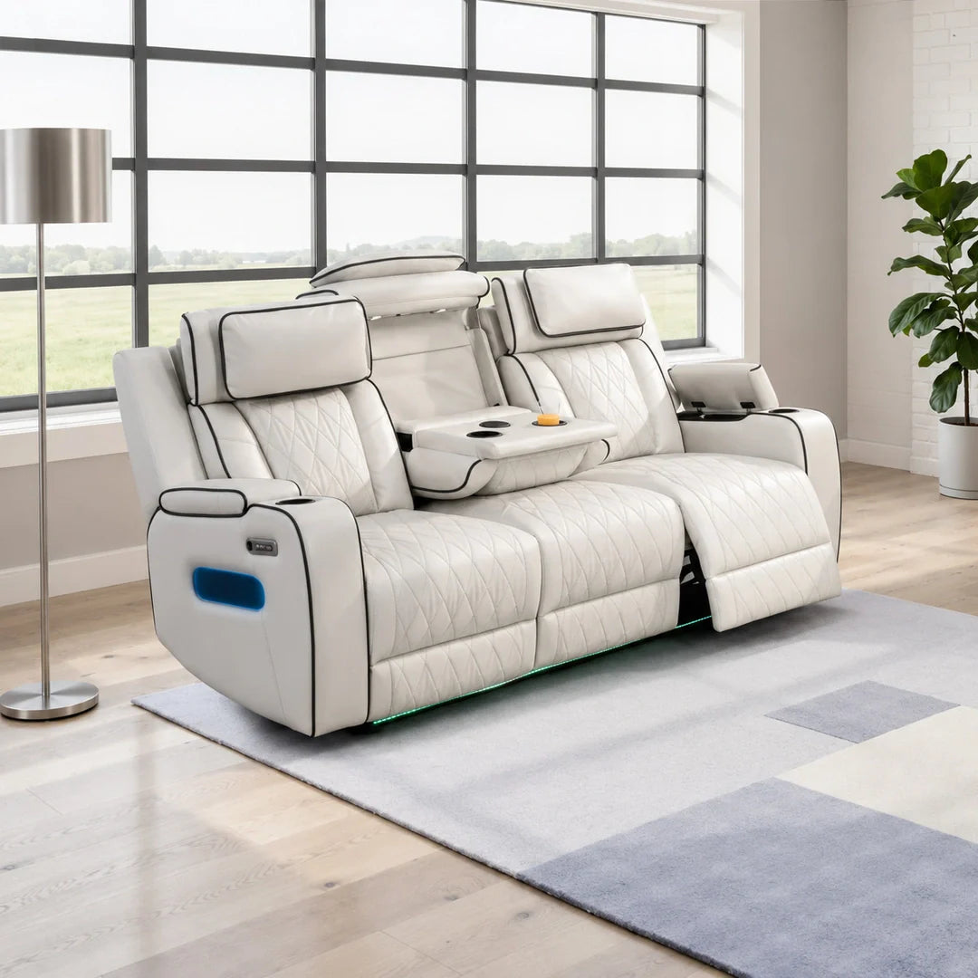 Osman Smart Leather 3+2 Seater Sofa with Built-in Speakers, Wireless Charging, USB-C, RGB LED & Electric Headrests