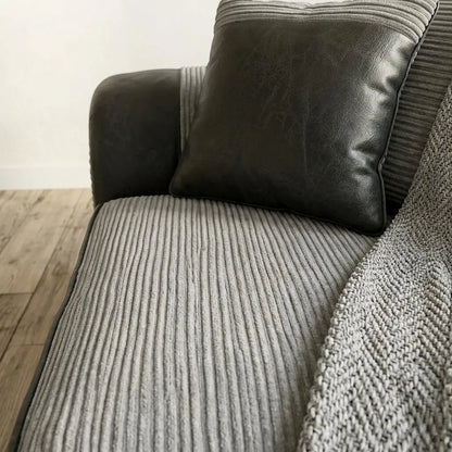 Tango 3+2 Seater Sofa Set – Jumbo Cord Fabric with Leather Detail  Grey & Brown