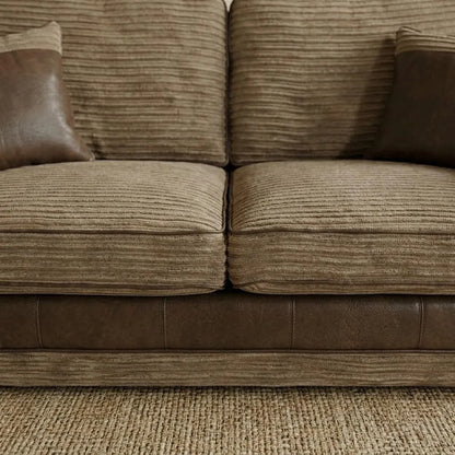 Tango 3+2 Seater Sofa Set – Jumbo Cord Fabric with Leather Detail  Grey & Brown