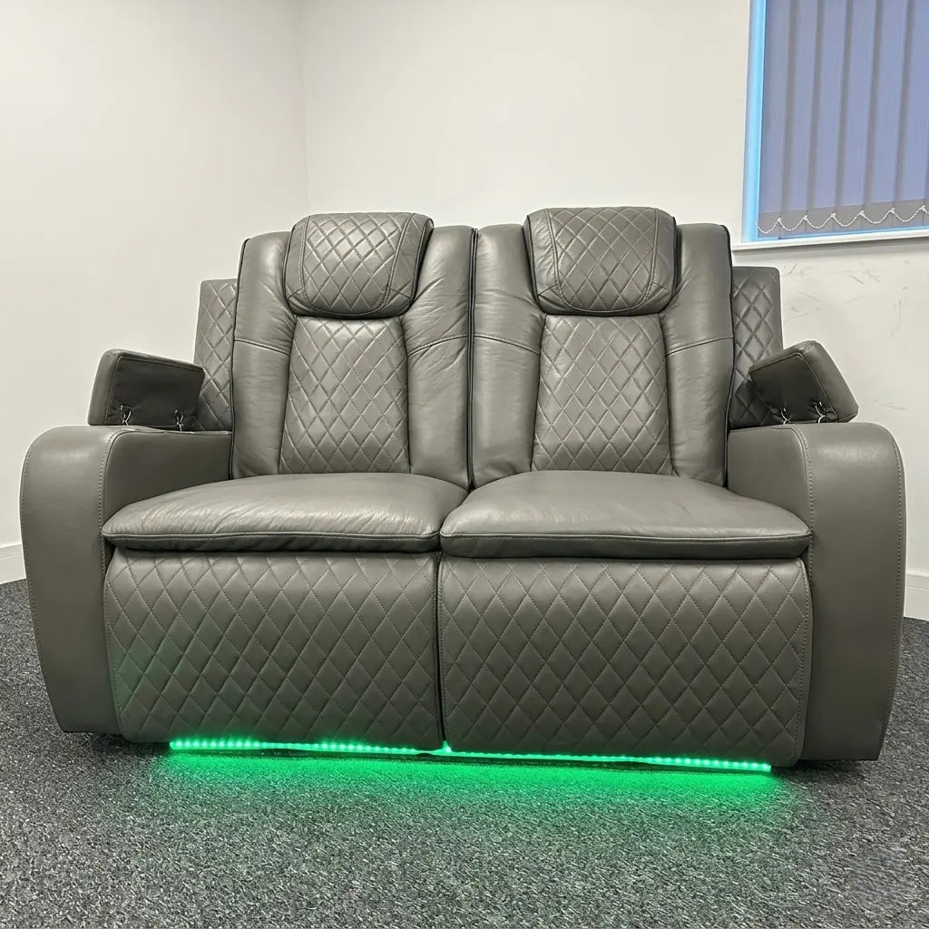 Colorado Leather Electric Recliner Sofa – Cup Holders, LED Lights, USB & Type-C Ports, Wireless Charging (Grey, Black, Brown)